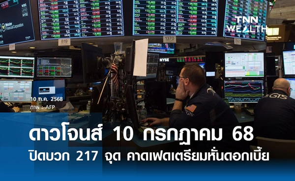 หุ้นวันนี้ดาวโจนส์ 10 กรกฎาคม 2568 ปิดบวก 217 จุด คาดเฟดเตรียมหั่นดอกเบี้ย
