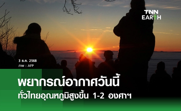 พยากรณ์อากาศวันนี้ 3 ธันวาคม 2568 ทั่วไทยอุณหภูมิสูงขึ้น 1-2 องศาฯ มีหมอกตอนเช้า 