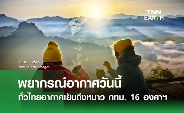พยากรณ์อากาศ 29 พฤศจิกายน 2568 ทั่วไทยอากาศเย็นถึงหนาว กทม.แตะ 16 องศาฯ