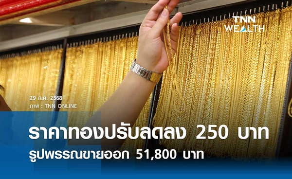 ราคาทองคำวันนี้ 29 ก.ค. 2568 เปิดตลาดปรับลดลง 250 บาท รูปพรรณขายออก 51,800 บาท