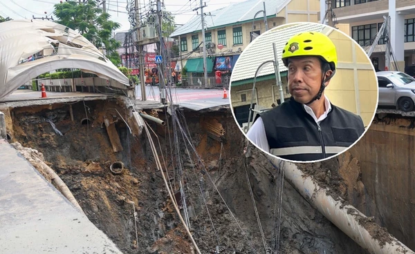 ถนนทรุด! ผู้ว่าฯ กทม. เผยอุดโพรงแล้วเดินหน้าถมทรายต่อ คาดเปิดถนนทัน 8 ต.ค.