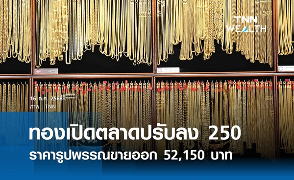 ราคาทองคำวันนี้ 16 ก.ค. 2568 เปิดตลาดปรับลง 250 รูปพรรณขายออก 52,150 บาท
