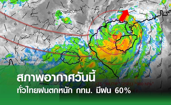 พยากรณ์อากาศวันนี้ 14 มิถุนายน 2568 ทั่วไทยฝนตกหนัก กทม. มีฝน 60% ของพื้นที่