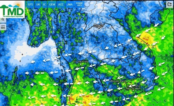 17-22 ต.ค. ลมเปลี่ยนทิศ ภาคใต้ฝนตกหนัก ไทยตอนบนฝนเริ่มลดลง