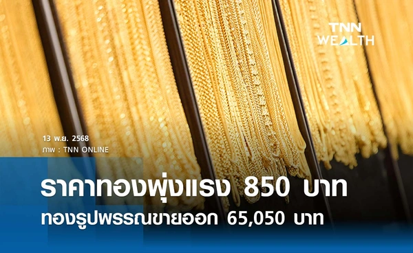 ราคาทองคำวันนี้ 13 พ.ย. 2568 เปิดตลาดปรับพุ่งแรง 850 บาท รูปพรรณขายออก 65,050 บาท