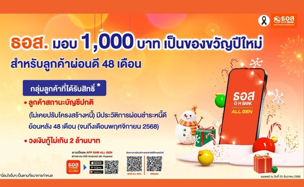 ลูกค้าผ่อนดีได้เฮ! ธอส.คืนเงินให้ 1,000 บาท เป็นของขวัญปีใหม่ 