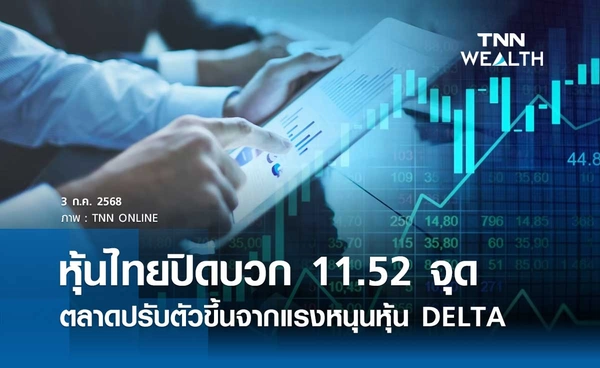 หุ้นไทยวันนี้ 3 กรกฎาคม 2568 ปิดบวก 11.52 จุด ตลาดปรับตัวขึ้นจากแรงหนุนหุ้น DELTA