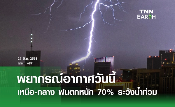 พยากรณ์อากาศ 27 มิถุนายน 2568 ฝนคะนองทั่วไทย "เหนือ-กลาง" ตก 70%