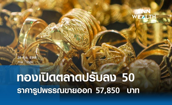 ราคาทองคำวันนี้ 26 ก.ย. 2568 เปิดตลาดปรับลง 50 รูปพรรณขายออก 57,850  บาท