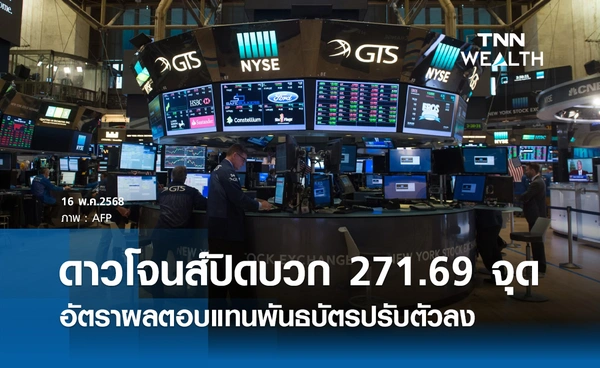 หุ้นวันนี้ดาวโจนส์ 16 พฤษภาคม 2568 ปิดบวก 271.69 จุด อัตราผลตอบแทนพันธบัตรปรับตัวลง