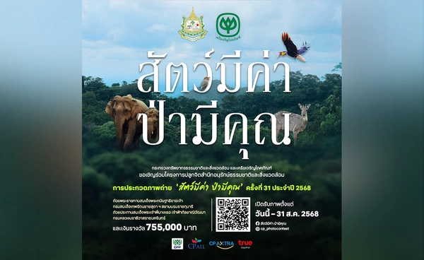 กระทรวงทรัพยากรฯ - เครือซีพี ชวนส่งภาพถ่ายประกวดโครงการ “สัตว์มีค่า ป่ามีคุณ” ชิงถ้วยพระราชทาน และรางวัลรวมกว่า 7 แสนบาท