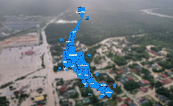 ปภ.เตือน 14 จังหวัดภาคใต้  ระวังน้ำท่วม-น้ำป่าหลาก  23-26 ต.ค.68