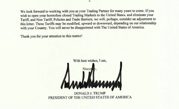 เปิดจดหมาย ทรัมป์ส่งเตือนไทยขึ้นภาษี 36%