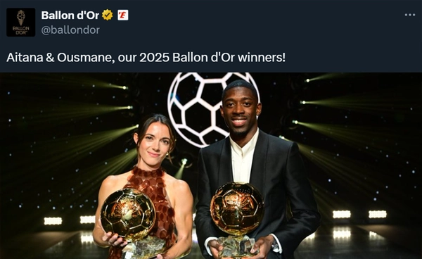 เดมเบเล่ควงคู่บอนมาติ ผงาดคว้ารางวัลบัลลงดอร์ 2025