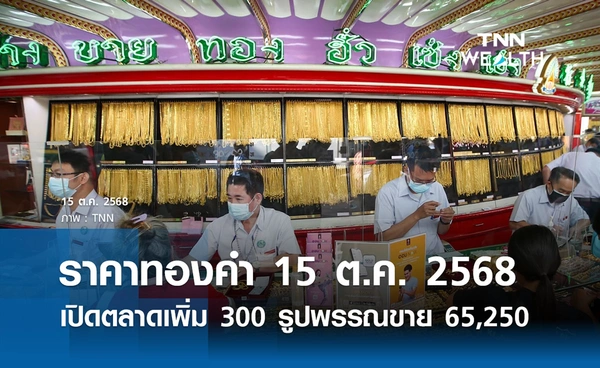 ราคาทองคำวันนี้ 15 ต.ค. 2568 เปิดตลาดเพิ่ม 300 รูปพรรณขายออก 65,250 บาท