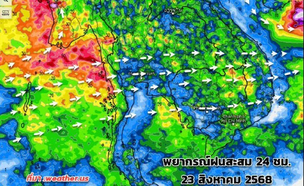 24-27 ส.ค.ทั่วไทยมีฝนเพิ่มขึ้น จากอิทธิพลพายุและร่องมรสุม ระวังน้ำท่วมฉับพลัน-น้ำป่า