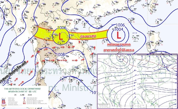 เตือนภาคตะวันออกฝนหนัก ร่องมรสุมพาดผ่าน-มรสุมแรงขึ้น คาดหลัง 28 มิ.ย. ฝนลดลง