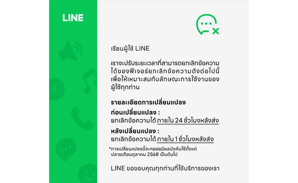 มีสติก่อนกดส่ง ! LINE ปรับเวลายกเลิกข้อความ เริ่มปลายตุลาคมนี้