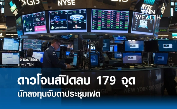 หุ้นดาวโจนส์วันนี้ 10 ธันวาคม 2568 ปิดลบ 179 จุด นักลงทุนจับตาประชุมเฟด