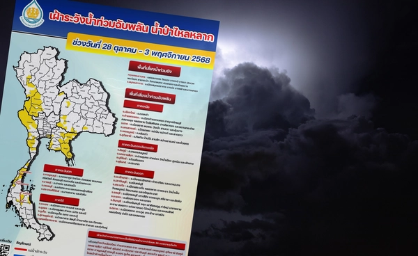 สทนช.เตือน 28 จังหวัด 28 ต.ค.- 3 พ.ย. ระวังน้ำท่วม-น้ำป่าหลาก