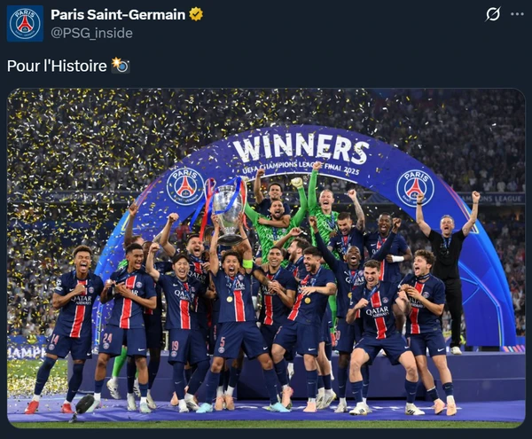 ผลบอล ยูฟ่า แชมเปี้ยนส์ ลีก 2024/25 รอบชิงชนะเลิศ : เปแอสเช สุดยอด! ถล่มงูใหญ่ยับ 5-0 คว้าแชมป์สมัยแรก