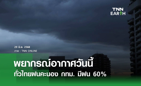 พยากรณ์อากาศวันนี้ 29 มิถุนายน 2568 ทั่วไทยฝนคะนอง กทม. ฝนตกร้อยละ 60 ของพื้นที่ 