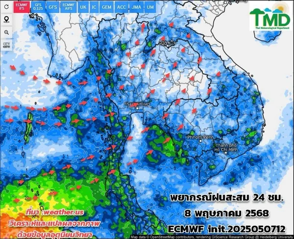 พยากรณ์อากาศ 7 วัน 9-12 พ.ค. ระวังพายุฤดูร้อน