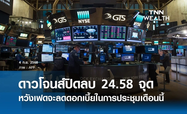 หุ้นดาวโจนส์วันนี้ 4 กันยายน 2568 ปิดลบ 24.58 จุด หวังเฟดจะลดดอกเบี้ยในการประชุมเดือนนี้