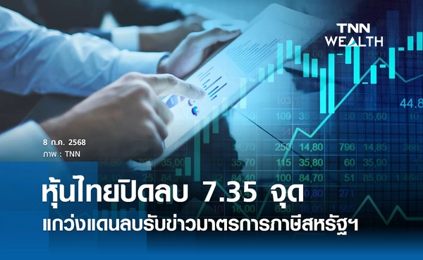 หุ้นไทยวันนี้ 8 กรกฏาคม 2568 ปิดลบ 7.35 จุด มาตรการภาษีสหรัฐกดดัน