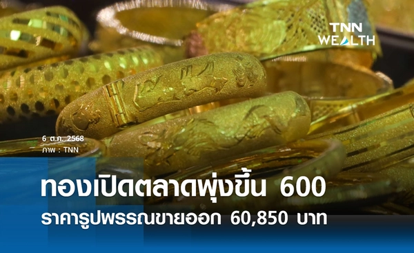 ราคาทองคำวันนี้ 6 ต.ค. 2568 เปิดตลาดพุ่งขึ้น 600 รูปพรรณขายออก 60,850 บาท