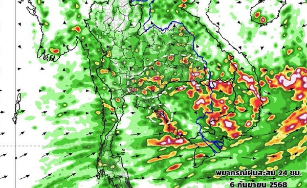 เตือน 6-11 ก.ย. ฝนชุกตลอดสัปดาห์ จากร่องมรสุมพาดผ่าน