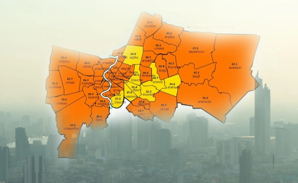 กทม.ค่าฝุ่นเกิน 49 พื้นที่  “สาทร” หนักสุด  แนะ ปชช. สวมหน้ากากอนามัย