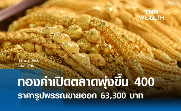 ราคาทองคำวันนี้ 13 ต.ค. 2568 เปิดตลาดพุ่งขึ้น 400 รูปพรรณขายออก  63,300 บาท