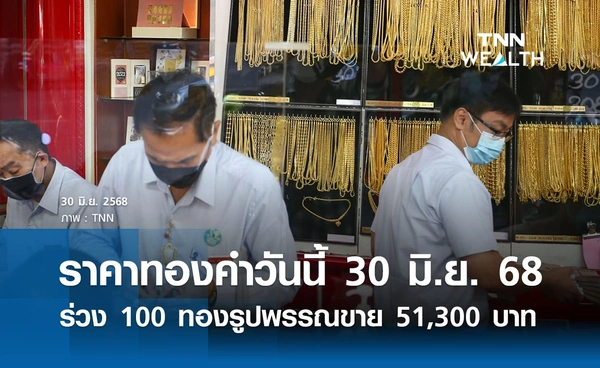 ราคาทองคำวันนี้ 30 มิ.ย. 2568 เปิดตลาดร่วง 100 ทองรูปพรรณขาย 51,300 บาท