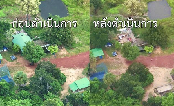 กัมพูชา รุกล้ำบ้านชำราก! ทร. เผยภาพ "ก่อน-หลัง" ผลักดันรื้อถอนสิ่งปลูกสร้าง