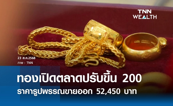 ราคาทองคำวันนี้ 23 ส.ค. 2568 เปิดตลาดปรับขึ้น 200 รูปพรรณขายออก 52,450 บาท