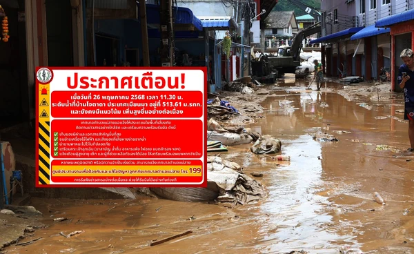 น้ำทะลักแม่สาย! ระดับน้ำเมียนมาพุ่งทะลุ 513 ม.รทก. เสี่ยงท่วมฉับพลัน