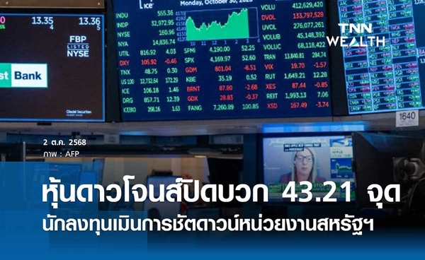 หุ้นดาวโจนส์วันนี้ 2 ตุลาคม 2568 ปิดบวก 43.21 จุด นักลงทุนเมินการชัตดาวน์หน่วยงานรัฐบาลสหรัฐฯ