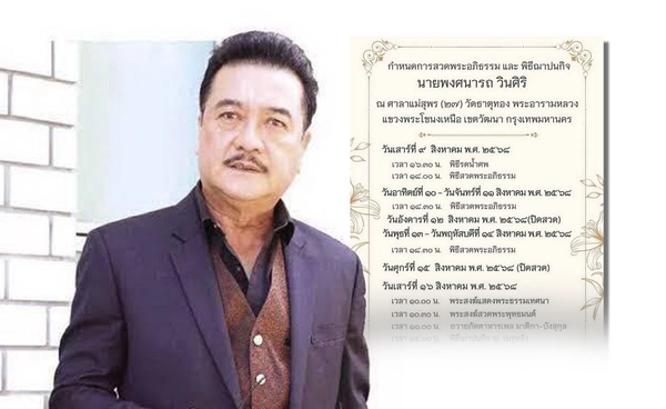 เปิดกำหนดการสวดพระอภิธรรม ตู่ พงศนารถ ดาวร้ายชื่อดัง เสียชีวิตในวัย72ปี