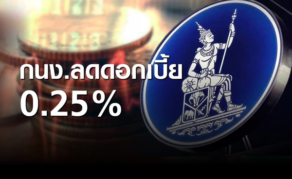 กนง.ลดดอกเบี้ยร้อยละ 0.25 หั่นจีดีพีปี69 