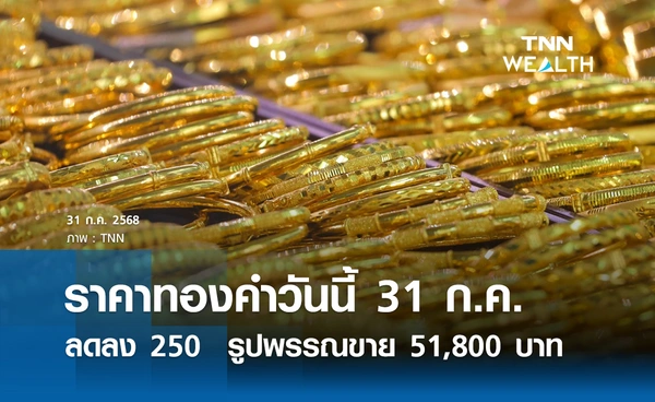 ราคาทองคำวันนี้ 31 ก.ค. 2568 ปรับลดลง 250 บาท รูปพรรณขาย 51,800 บาท