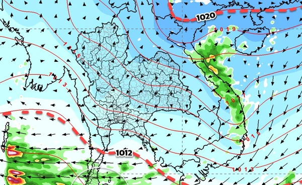 คาดการณ์อากาศ 7 วัน  ภาคใต้ยังคงมีฝน  ไทยตอนบนอากาศเย็น-ลมแรง