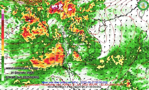 เตือนร่องมรสุมกลับมา 21-27 มิ.ย. นี้ ทำฝนหนักทั่วไทย
