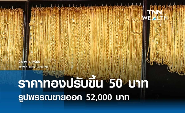 ราคาทองคำวันนี้ 28 พ.ค. 2568 เปิดตลาดปรับขึ้น 50 บาท รูปพรรณขายออก 52,000 บาท