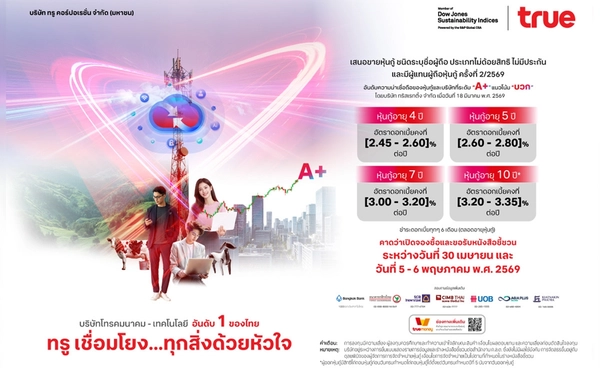ทรู เปิดจองหุ้นกู้ชุดใหม่ ประเดิมปี 2569 เรตติ้ง “A+”