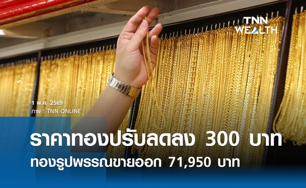 ราคาทองคำวันนี้ 1 พ.ค. 2569 เปิดตลาดปรับลดลง 300 บาท รูปพรรณขายออก 71,950 บาท