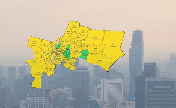 ค่าฝุ่น PM2.5 เช้านี้  3 พื้นที่หนักสุดระดับสีส้ม  เริ่มมีผลกระทบต่อสุขภาพ