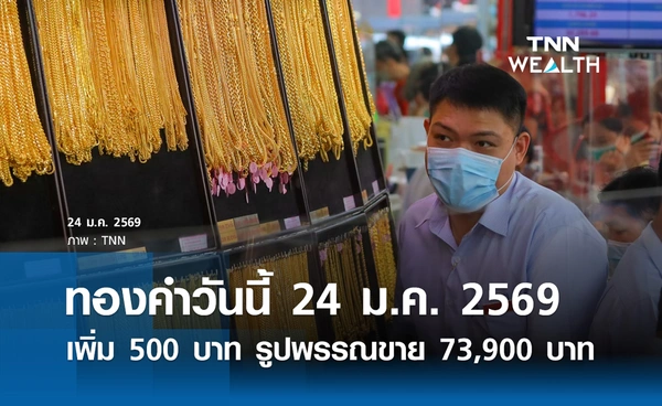 ราคาทองคำวันนี้ 24 ม.ค. 2569 เปิดตลาดปรับเพิ่ม 500 บาท รูปพรรณขายออก 73,900 บาท