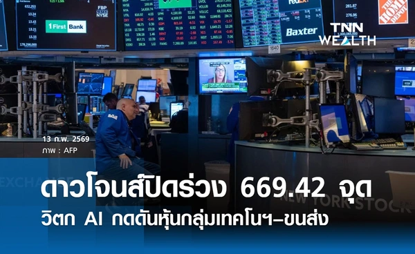 หุ้นดาวโจนส์วันนี้ 13 กุมภาพันธ์ 2569 ปิดลบ 669.42 จุด วิตก AI กดดันหุ้นกลุ่มเทคโนฯ–ขนส่ง
