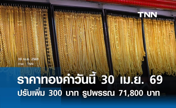 ราคาทองคำวันนี้ 30 เม.ย. 2569 เปิดตลาดปรับเพิ่ม 300 บาท รูปพรรณขายออก 71,800 บาท